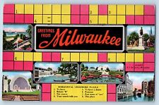 Milwaukee Wisconsin Postcard Horizontal Crossword Puzzle Greeting Multiview 1942 picture