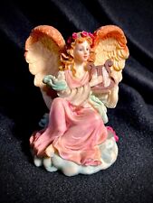Vintage Resin Angel Figurine 5 Inch Playing Harp picture