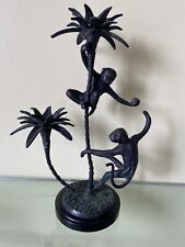 MONKEY PALM TREE Candle Holder Statue Brass Monkeys 15” Tall picture