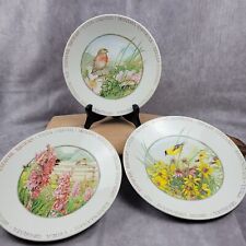 Marjolein Bastin Wildflower Meadow 8” Dessert Salad Plate Bird Flowers Lot Of 3 picture