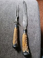 2 Pc Stag Antler Silver Carving Serving Set  Lees Knife Sterling 25 Bear Handle picture