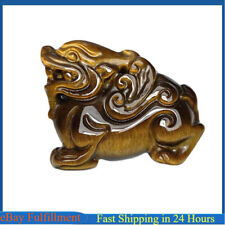 Natural Tiger's Eye Quartz Crystal Carved Mythical Wild Animal Pixiu Amulet Gift picture