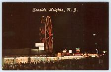 1950-60s SEASIDE HEIGHTS NJ FERRIS WHEEL AT NIGHT NEON LIGHTS SKEE BALL POSTCARD picture