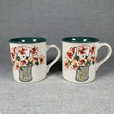 Vintage Flowers Mug Set Potpourri Press 8oz Ceramic Green 1991 Lot Of Two Mugs picture