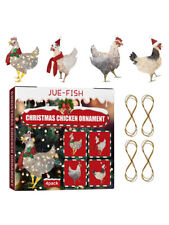 4pcs Vintage Chicken Merry Christmas Tree Wooden Farm Animal Ornament Decor picture