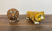 Vintage Artesania Rinconada Tiger & Lion Figurines Uruguay Ceramic Jungle Folk picture