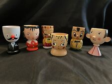 1950-60s Vintage SEVI Enesco Waco Wooden Painted Eggcups Faces People picture