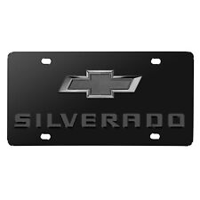 Chevrolet Silverado 3D Dark Gray Dual Logo Black Stainless Steel License Plate picture