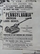 Kvc25 Ephemera 1895 advert pennsylvania American lawn mower  picture