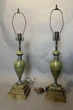 Pair of Antique Victorian Green Alabaster Table Lamps with Champleve Decoration picture
