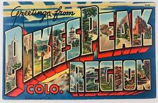 Vintage Pikes Peak Colorado CO Greetings from Pikes Peak Region Linen Postcard picture