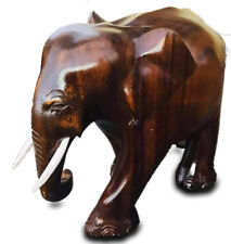 Wood Elephant Sculpture Lucky Statue Hand Carved Wooden Figurine picture