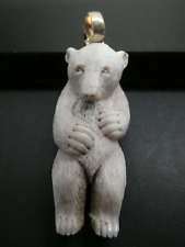 Polar Bear Carved Water Buffalo Bubalus Bubalis Bone 925 Pendant Necklace & Cord picture