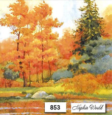 (853) TWO Individual Paper LUNCHEON Decoupage Napkins - AUTUMN TREES LAKE SCENE picture