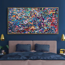 Sale Abstract Red Blue Orange Chaos 36H X 24W Framed Canvas Giclee $595 Now $295 picture