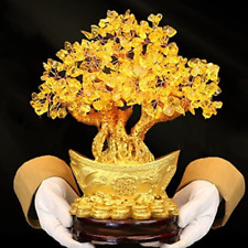 Lucky Feng Shui Money Tree Citrine Crystal Gem Spiritual Home Decor Wealth Luck picture
