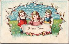 Vintage A HAPPY EASTER Postcard Girls in Field / 1909 Cancel picture