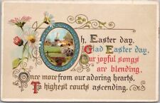 c1910s EASTER Embossed Greetings Postcard Church Scene 
