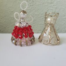 Lot of 2 Vintage Christmas Ornament  Handmade Bead & Safety Pin & Acrylic Angel  picture