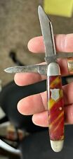 Vintage Antique Kent NY City Ox Blood Red Double Blade Folding Pocket Knife picture