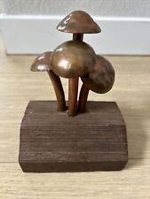 Vintage Hand Crafted Copper Mushrooms Sculpture With Wood Base Unique Unusual picture