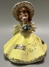 Vintage Josef Originals August Birthday Dolls Series Yellow Figurine w/ Flowers picture