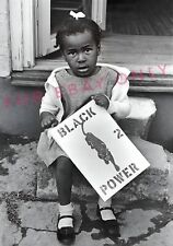Vintage Old 1966 Photo reprint of African American Black Girl & Black Power Sign picture