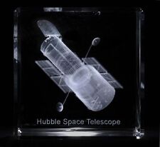 NASA Spacecraft Hubble Telescope Glass Cube Laser Etched from NASA Blueprints picture