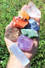 LARGE Chakra Natural Stones Set 7 Rough Crystals Raw Selenite Stick, Directions picture