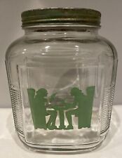 Anchor Hocking Green Tavern Silhouette Colonial Dressed Tavern Glass Jar Rare picture