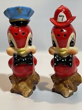 VTG Arnart Bowtie Fire Police Chief Anthropomorphic Red Bird Salt Pepper Shakers picture