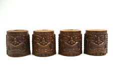 Set 4 Vintage Tiki Cup Mug Brown Ceramic Pottery Quon Quon Made In Japan 3” Tall picture