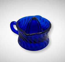 COBALT BLUE GLASS SWIRL JUICER REAMER w/ HANDLE, Depression Style, Vintage Dish picture