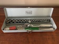 21 Piece Vintage Sears Socket Set  in Metal Case With Craftsman Ratchet picture