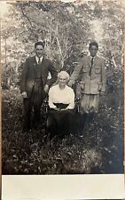 RPPC Mother and Adult Sons in Forest Interesting Real Photo Postcard c1920 picture