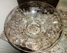 Vintage Floral Silver-Etched Clear Depression Glass Bowl picture