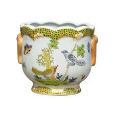 Elegantly Rippled Edge Bird and Butterfly Porcelain Cachepot Planter picture