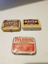 Vintage lot of 3 Tins Bayer and Tylenol 2 With Some Original Pills picture