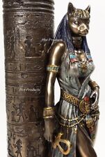 Egyptian Cat Goddess Bastet Candle Holder Statue Sculpture Antique Bronze Finish picture