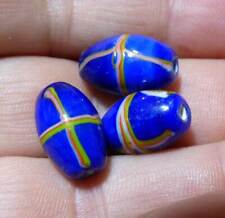 (3) Original French Cross Glass Indian Trade Beads Cobalt Blue Fur Trade 1700's picture