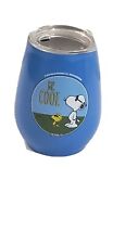  Peanuts Snoopy Joe Cool Woodstock Lidded Blue Wine Tumbler Insulated New  picture