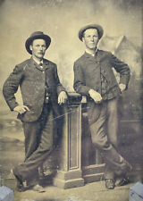 Excellent Large Format Tintype Photo - Two Handsome Dapper Gentlemen Posing picture