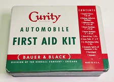 Vintage Curity Automobile First Aid Hinged Tin Box Empty (Bauer & Black) picture