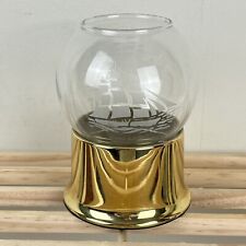 Vintage Hollowick Brass Etched Glass Ship Globe Candle Holder Nautical Lamp picture