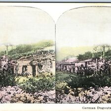 c1918 WWI Stereo Card German Army Dugouts Trench Camps World War 1 Photo V12 picture
