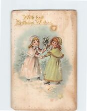 Postcard Two Girls Holding Hands With Best Best Birthday Wishes Embossed Card picture