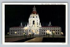 Pasadena CA-California, City Hall, Outside Night View, Vintage Postcard picture