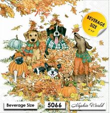 (5066) TWO Paper BEVERAGE / COCKTAIL Decoupage Art Craft Napkins - DOGS AUTUMN picture
