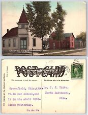 Greenfield Ohio CHRISTIAN CHURCH Hand Tinted Postcard j269 picture