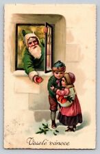 Vintage Green Santa Claus Children Apple Christmas P233 picture